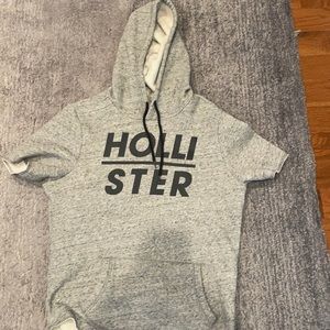 Gray short sleeve Hollister hoodie.